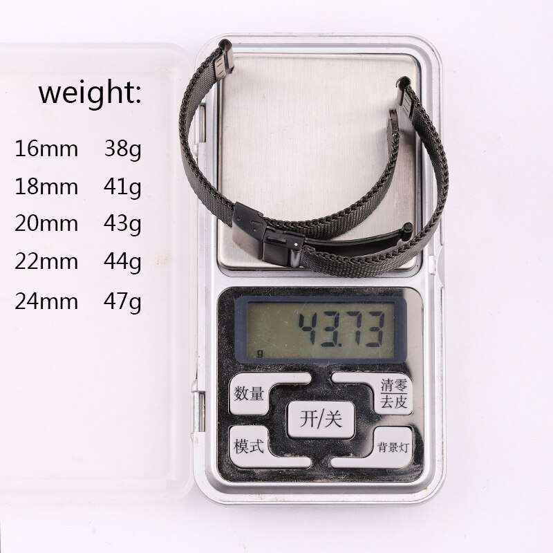 Mesh Milanese Loop Horloge Band Armband Rvs Zilver Zwart Polshorloge Strap Deployment Sluiting 16Mm 18Mm 20mm 22Mm 24Mm