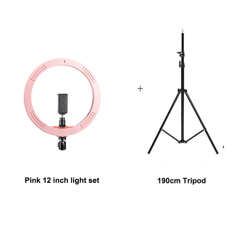 3 kleuren Dimbare ring licht 12 "24 w 180pcs led kralen fotografie ringlicht lamp voor make Live Vullen video Foto Studio licht: pink 190cm tripod