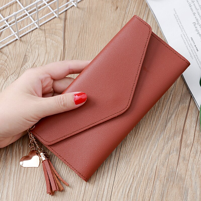 Brand Long Handbag Practical women's Coin Purse Ladies Tassel Buckle Wallet Business Card Holder: brown