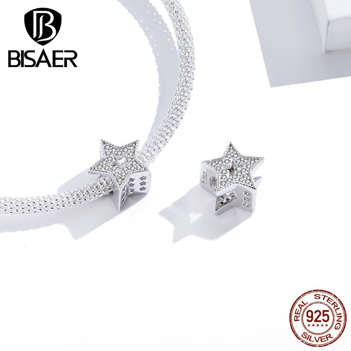 Estrela encantos bisaer 925 prata esterlina zircônia cúbica pave celestial estrela grânulos charme original prata 925 jóias efc210