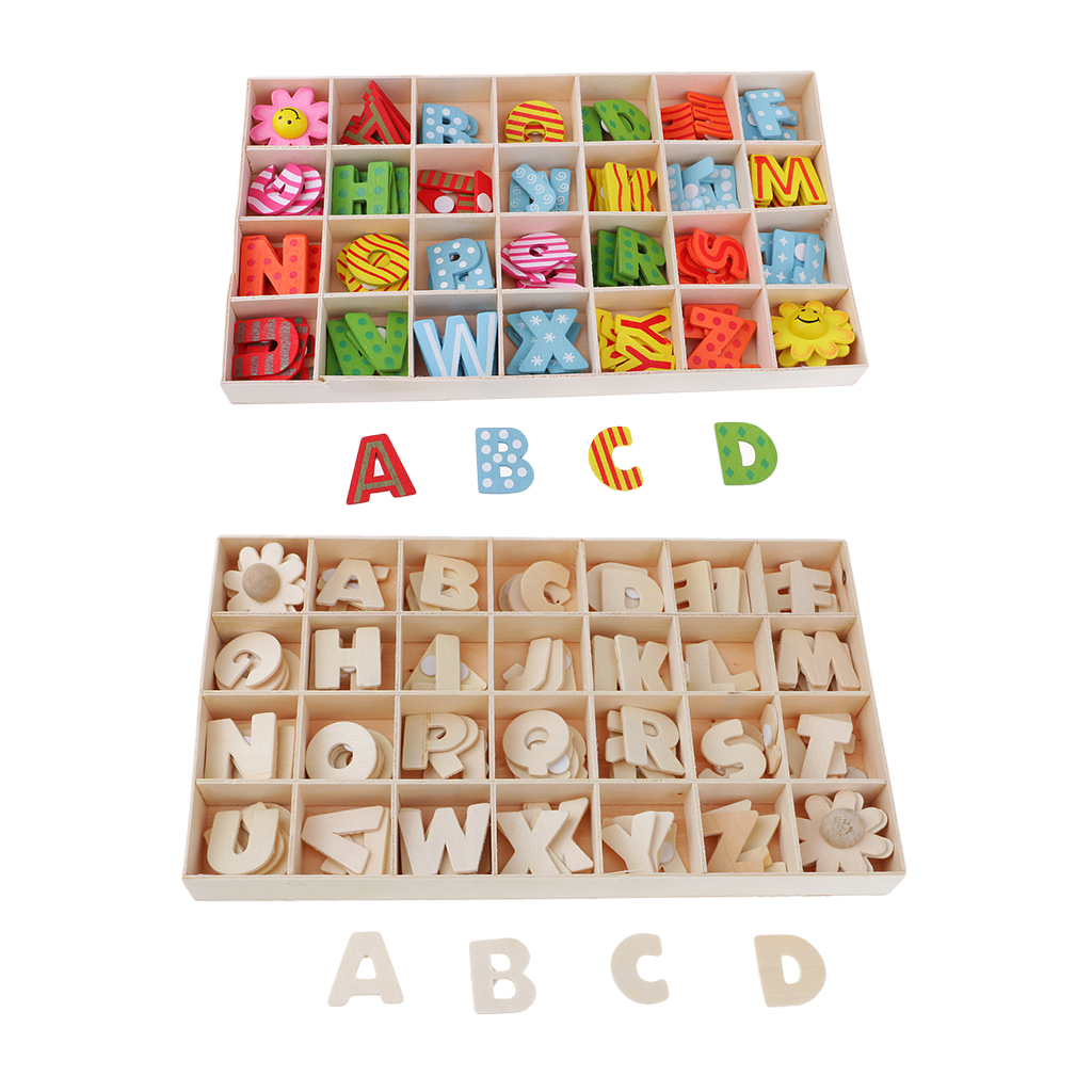 224 piezas Multicolor letras del alfabeto de Madera Juguetes para niños con bandeja de almacenamiento