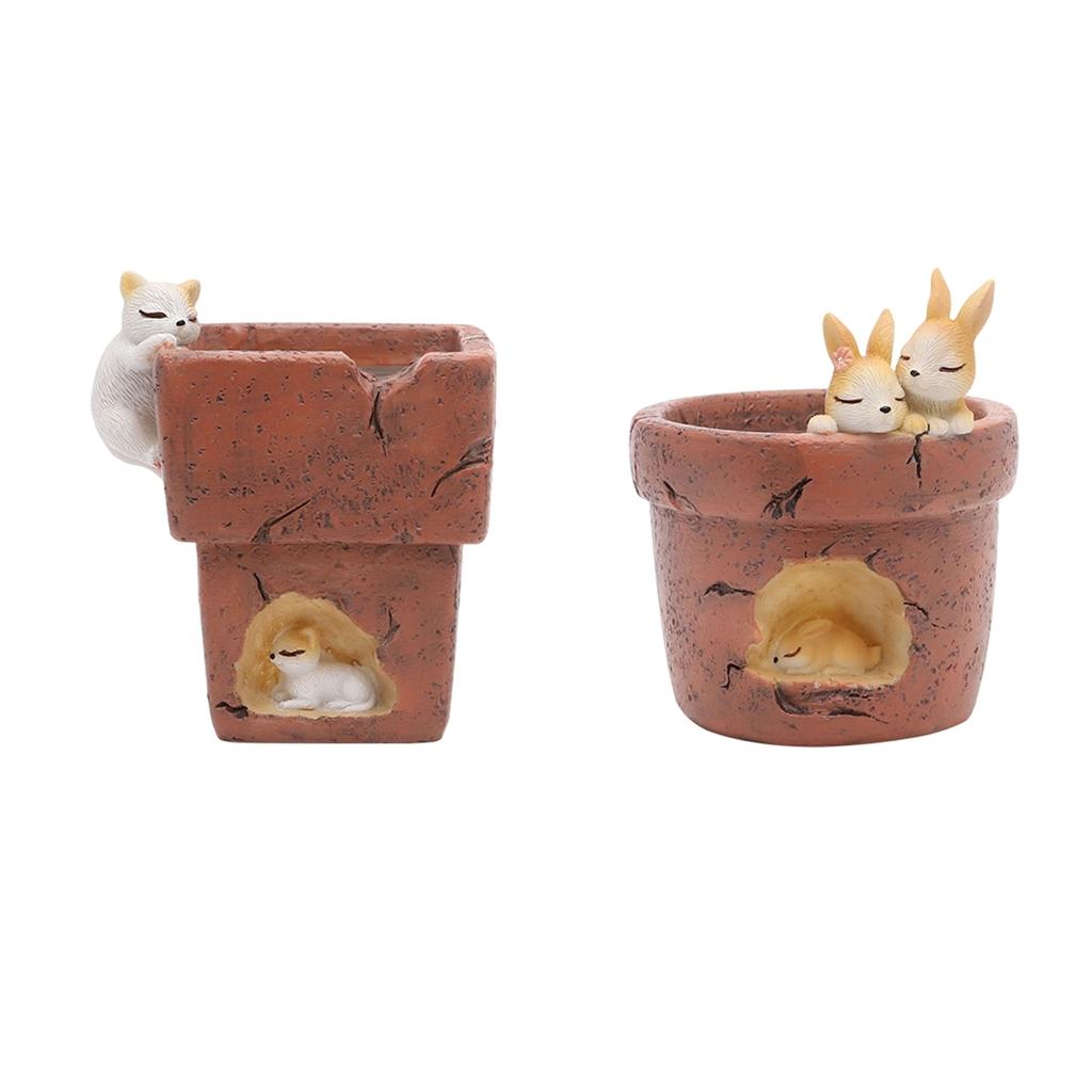 2x Succulent Pots Resin Flower Pot Small with Drainage for Indoor