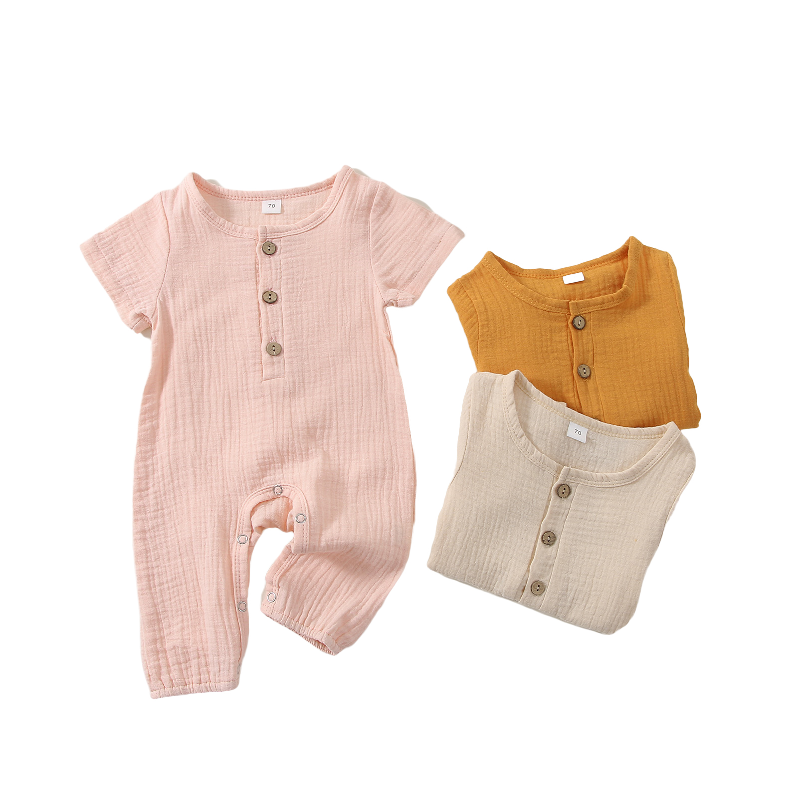 Citgeett sommer-strampler für babys und kleinkinder, einfarbig, kurzärmelig, mit knöpfen, aus leinen, für mädchen und jungen, lässige kleidung