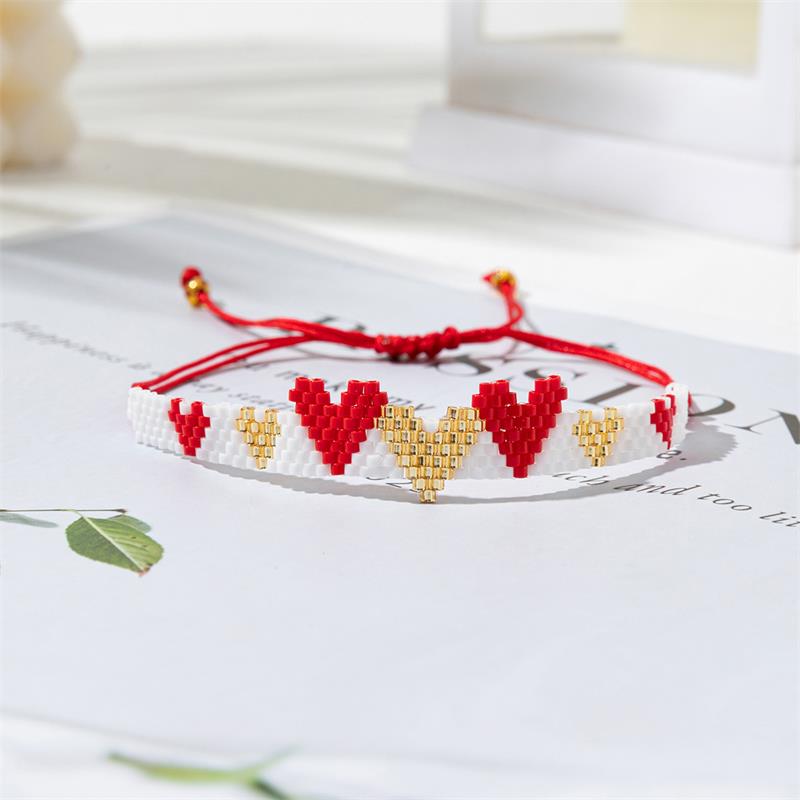 BLUESTAR New Fashion Miyuki Beaded Multiple Heart Cuff bracciale e braccialetti per le donne Lady Jewelry Charm bracciale regalo di san valentino: Luce di Colore Giallo Oro
