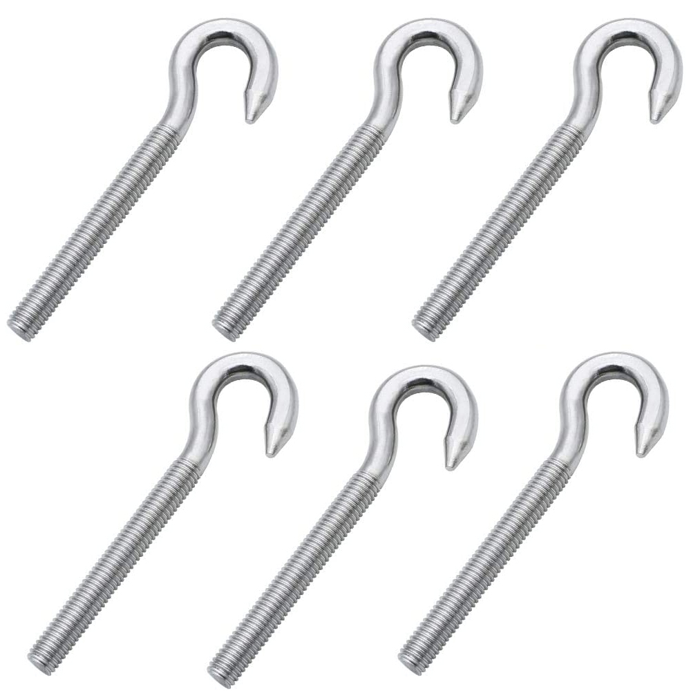 5/10PCS M6 Hook Bolts Screw Steel Hook Bolts Hanging Hooks Bolt for Cabinet Shelf Hammocks Swing Chair Garden Boat
