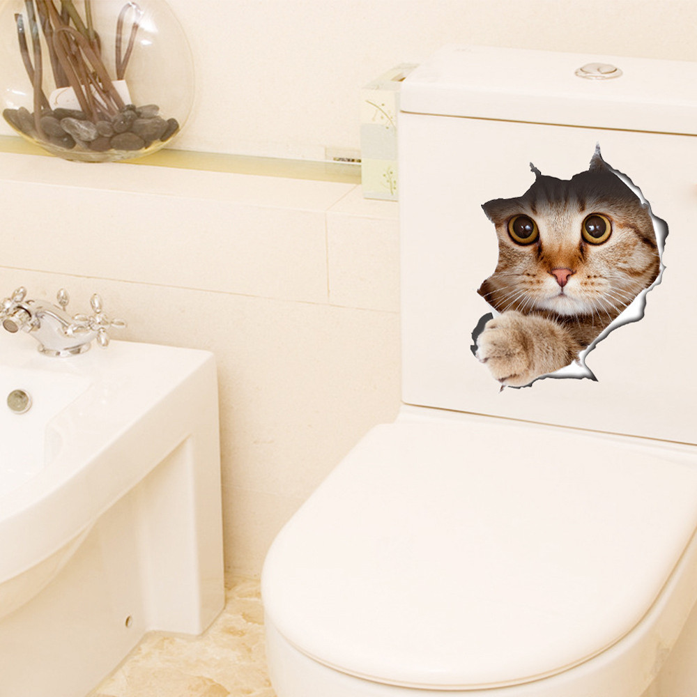 Kat Wc Stickers Wc Badkamer Seat Muursticker 3D Art Verwijderbare Badkamer Decals Home Decor #20