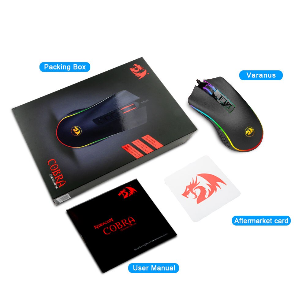 Redragon COBRA M711 RGB USB Wired Gaming Mouse 10000-12400 DPI 9 buttons mice Programmable ergonomic For Computer PC Gamer
