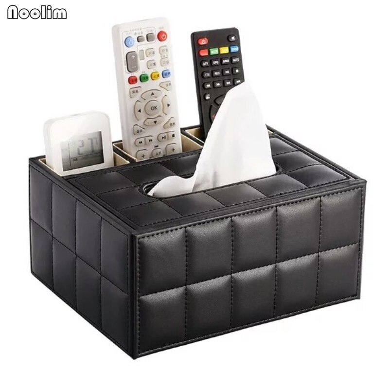 NOOLIM Creatieve Tissue Box Houder met Desk Organizer PU Leer Tissue Box met Pen Afstandsbediening Telefoon Holder Home Office