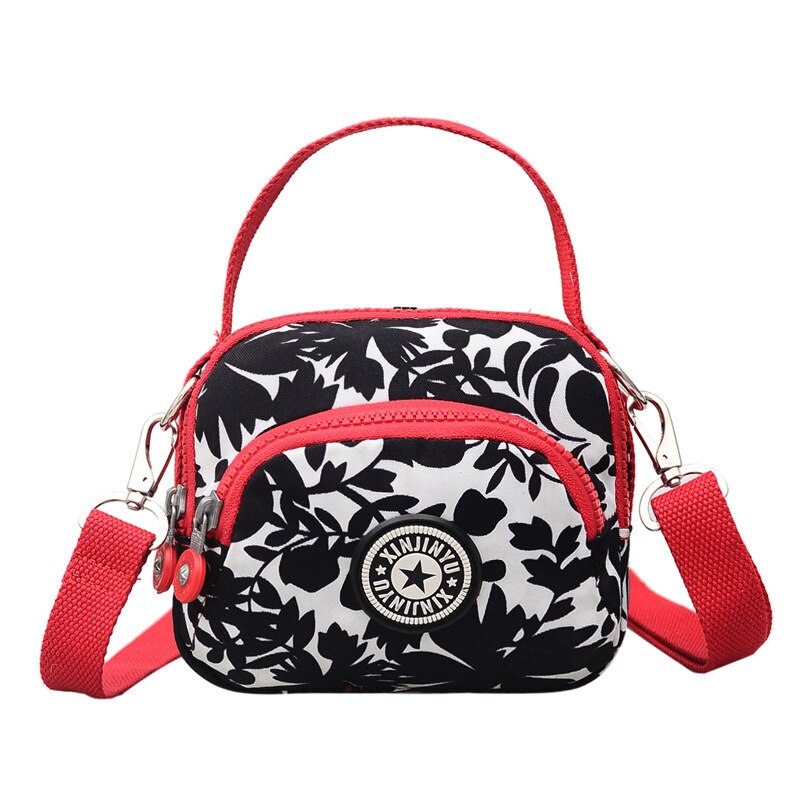 Bolso bandolera Floral con flores para mujer, Bolso pequeño Vintage de lona para chicas, bolso cruzado de nailon, bolsos de hombro: black flower