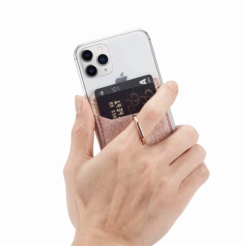 Universal Cellphone Wallet Card Holder Mobile Phone Wallet Credit ID Card Holder Adhesive Pocket Sticker Case Rose Gold /Black