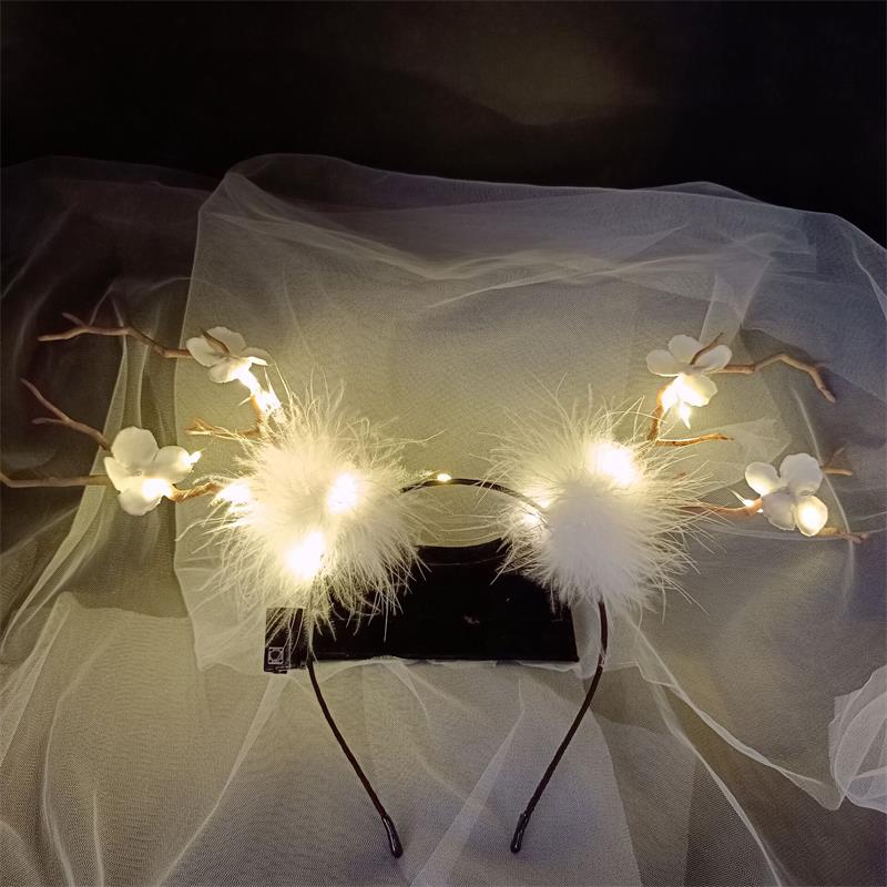 Bandeau en bois lumineux, serre-tête de noël, oreilles de chat, élan, baies, accessoires pour cheveux, scénique, spectacle Photo,: Warm Light