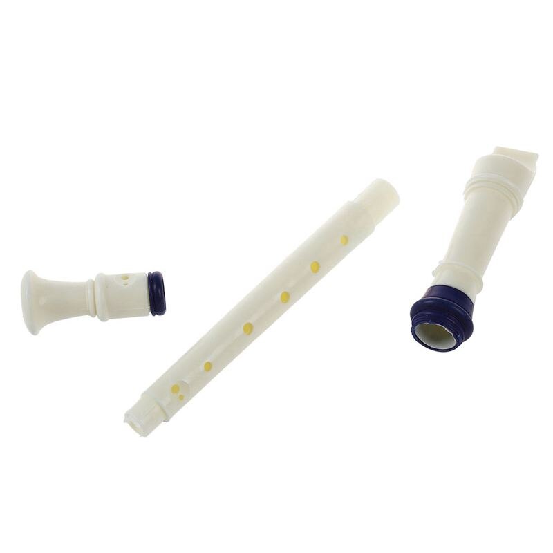 Students Plastic 8 Holes Soprano Recorder Flute Beige Blue w Cleaning Stick