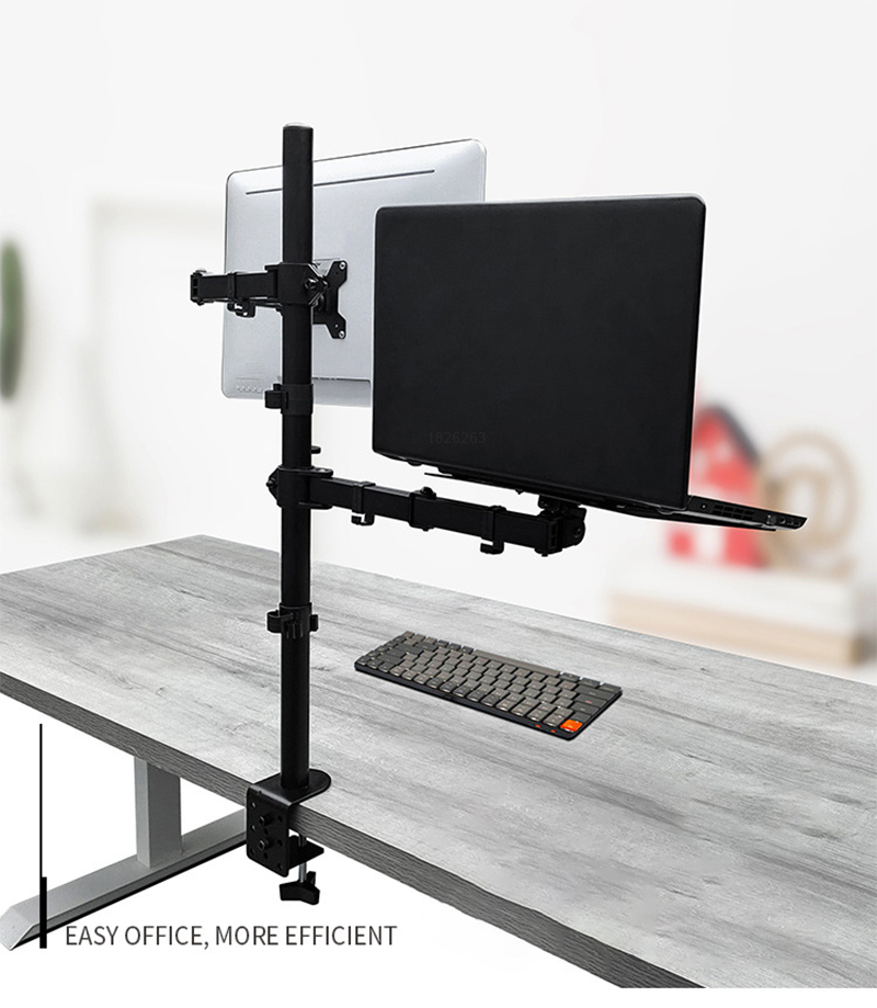 M077 Dual Lcd Monitor Desk Mount Stand Met Extra Laptop Tray Voor Laptop Notebook Tot 17 "En Scherm tot 32" Hoogte 800Mm