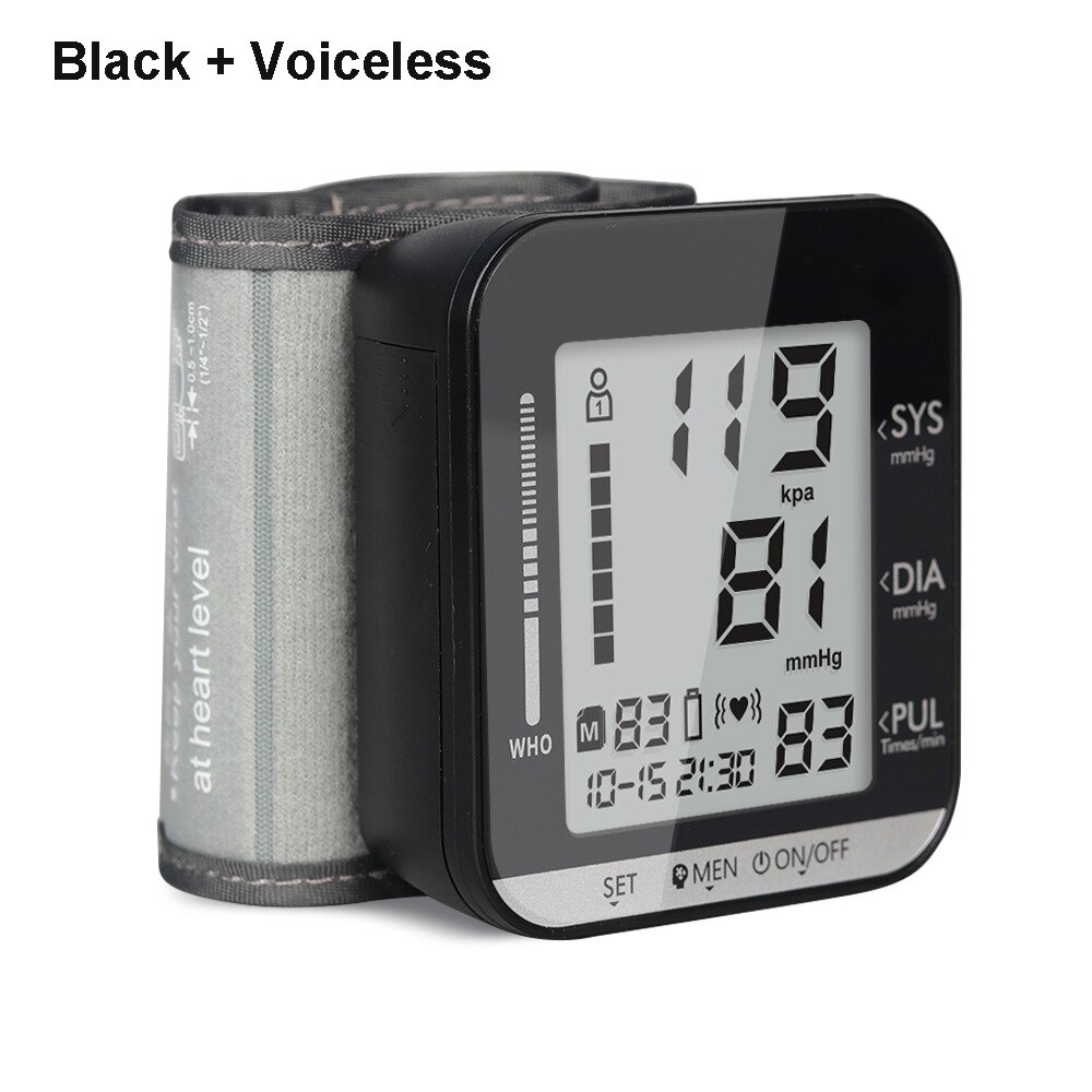 Smart Watch Blood Pressure Monitoring Electronic Wrist Pulse Sphygmomanometer Digital BP Monitor Detector for Healthcare: Black Voiceless