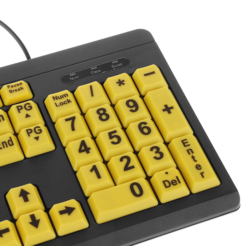 Upuść hurtową klawiatura na kabel USB duża czarno lista drukuj żółty przycisk klawiatury dla osób starszych i niskiej wizji