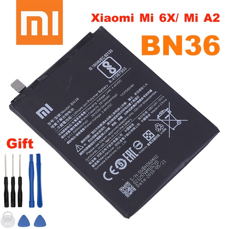 BN36 Xiao Mi Originele Batterij Voor Xiaomi Mi6X Mi 6X MiA2 Mi A2 Telefoon Vervanging Batterijen 3010Mah + Gratis Tools
