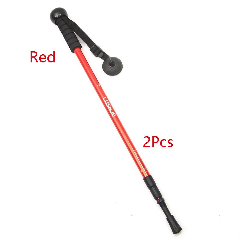 Outdoor Walking Sticks Camping Hiking Ultralight Camera Stand Walking Sticks Adjustable Telescopic Alpenstock Trekking Pole: Red 2PCS