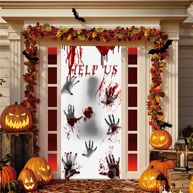Horror Decal Bloed Handafdruk Glas Raamsticker Home Decor Verwijderbare Halloween Woonkamer Klaslokaal Decoraties Muurstickers