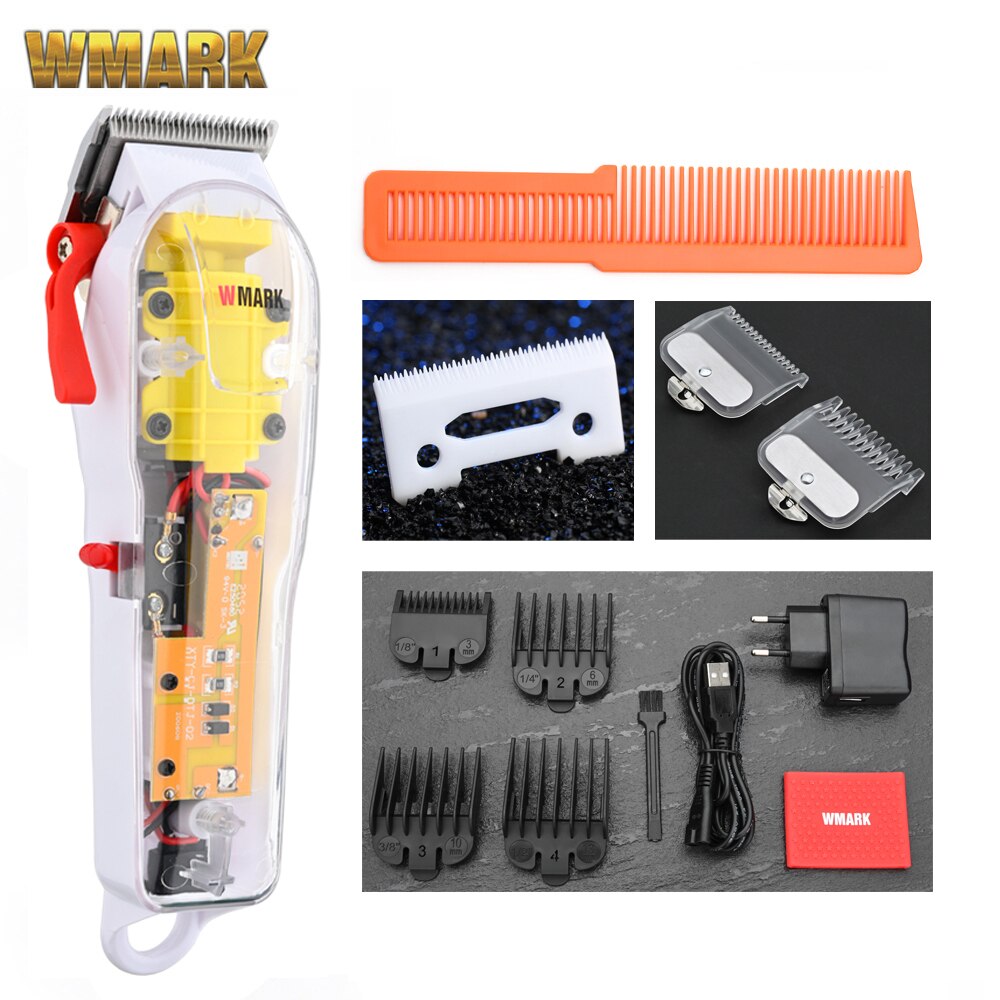 Vip wmark NG-108 recarregável máquina de corte cabelo clippers trimmer capa transparente branco ou vermelho base 7300rpm: NG-108C