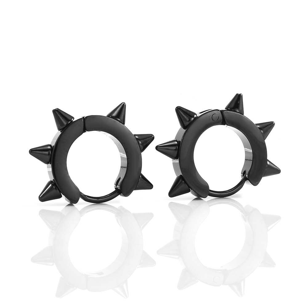 Schwarz Punk Frauen Männer Ohrringe Ohr Nieten Spitze Niet Band Huggie gotisch Schwarz Edelstahl Ohrring Schmuck Zubehör: Schwarz