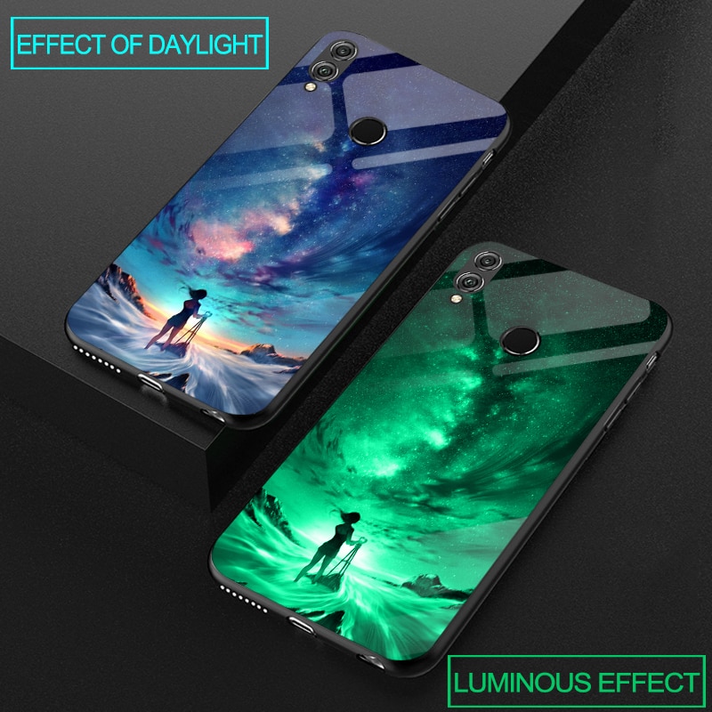 Luminous Phone Cases For Huawei P Smart FIG-LX1 Space Night Shine Glass Case For Huawei Honor 7X 8X Cover Shell