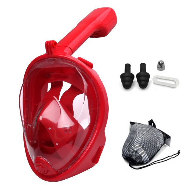 Piatto di Nuoto Snorkel Diving Mask 180 Vista Panoramica Respirazione Libera Pieno Viso Maschera Per Lo Snorkeling Anti-nebbia Anti-perdita adulti e Bambini: Flat-Red / S/M