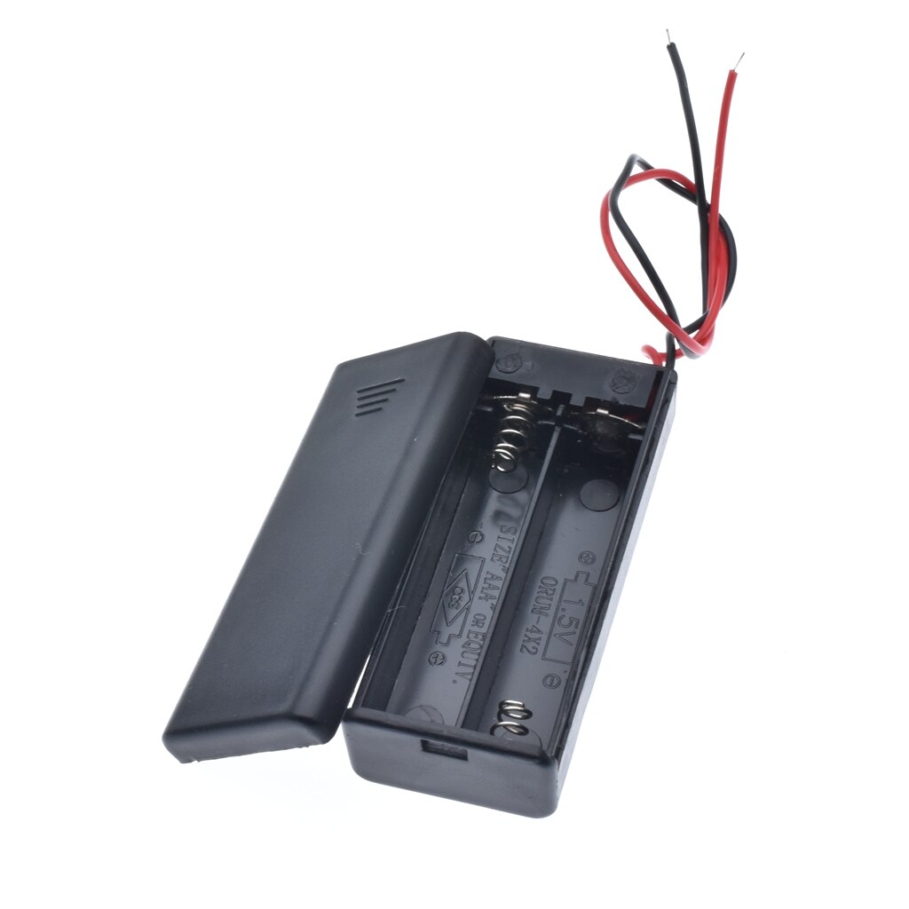 2 * AAA Battery Storage Case Box Holder for 2pcs AAA Batteries with ON/OFF Switch & Wire Leads Black