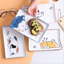 Cartoon Puppy Japanse Stijl Vierkante Plaat Keramische Plaat Rechthoekige Sushi Tray Leuke Hond Schotel Creatieve Kinderen Diner Plaat