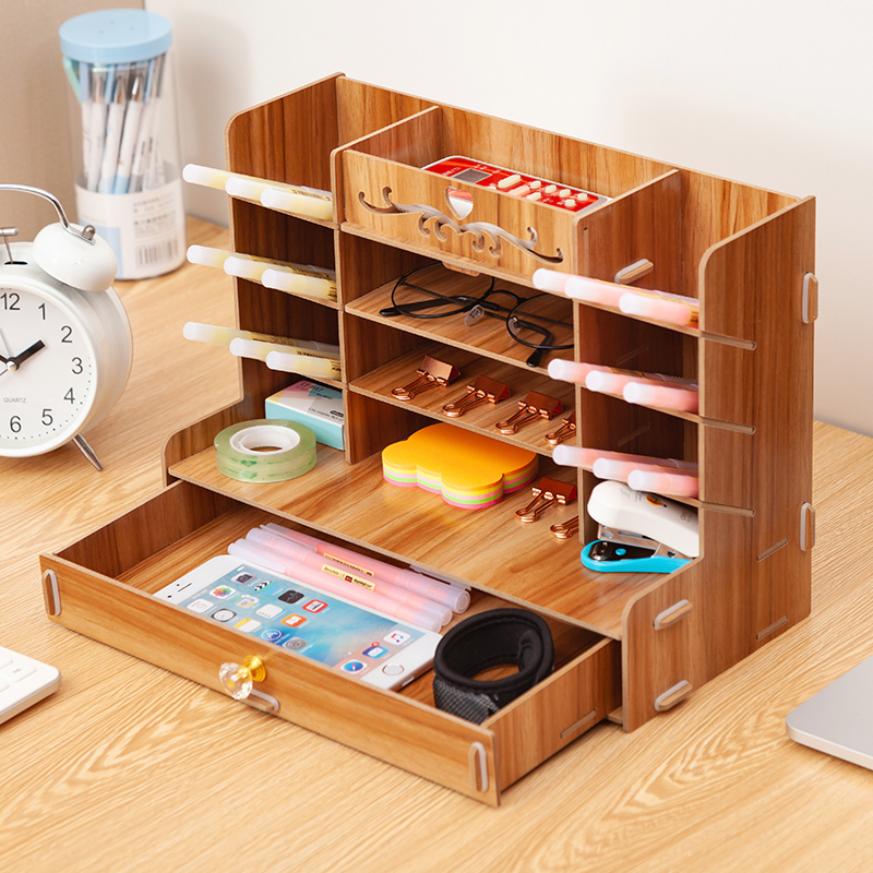 Wooden Desk Organizer Multi-Functional DIY Pen pencil Holder Box Desktop Stationary Home Office Supply Storage Rack