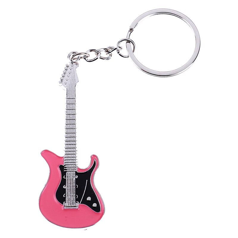 Metal elektrisk guitar mini nøglering nøglering nøglering guitar tilbehør: Lyserød