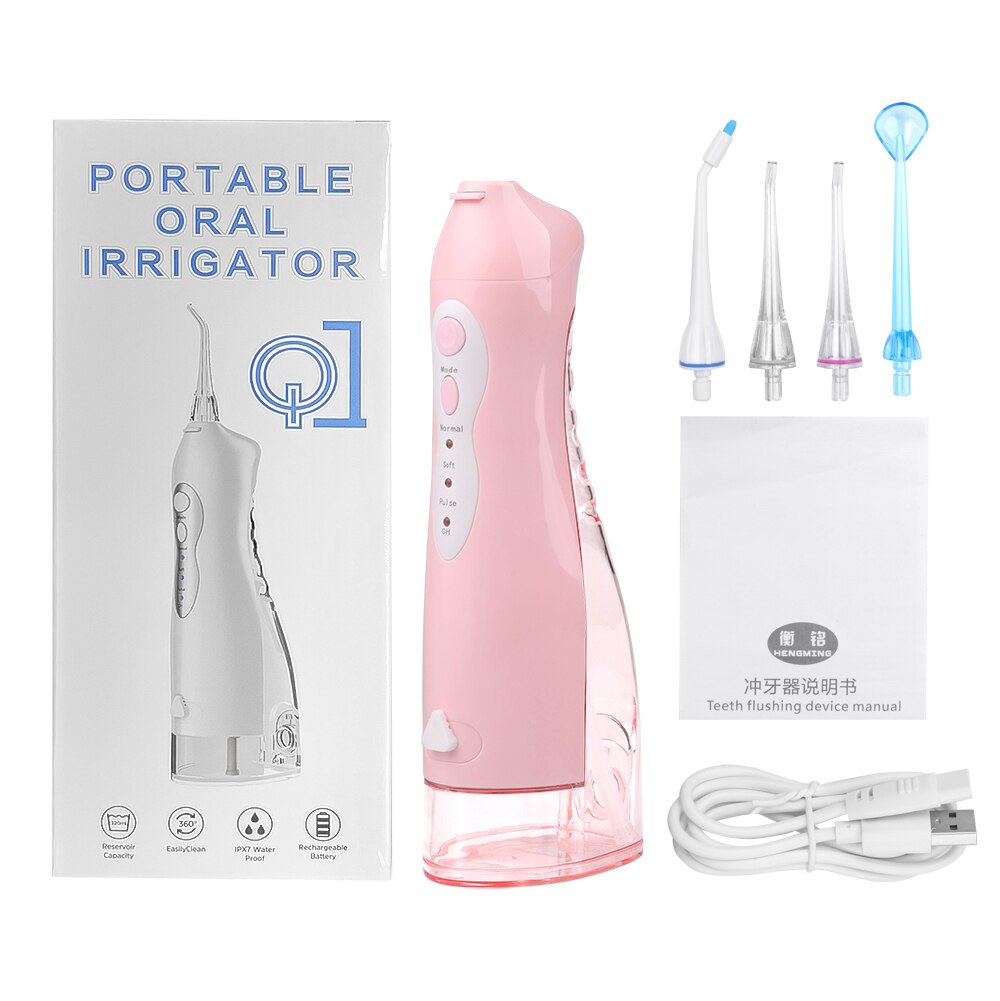 Portable Tooth Cleansing Oral Irrigator Flosser Dental Water Jet 220Ml Water Tank Waterproof Teeth Cleaner Maintain Oral Health: pink