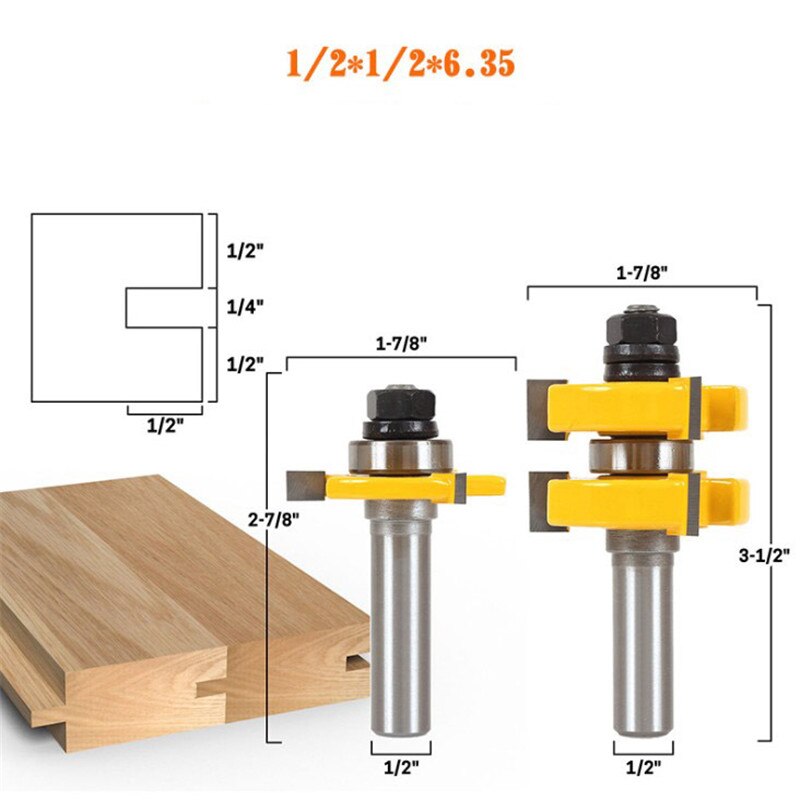 2pcs 3 Sizes Wood Cutter Milling Cutters Router Bits For Wood Woodworking Milling Tool Router Bits Set 1/2 1/4 Shank: A