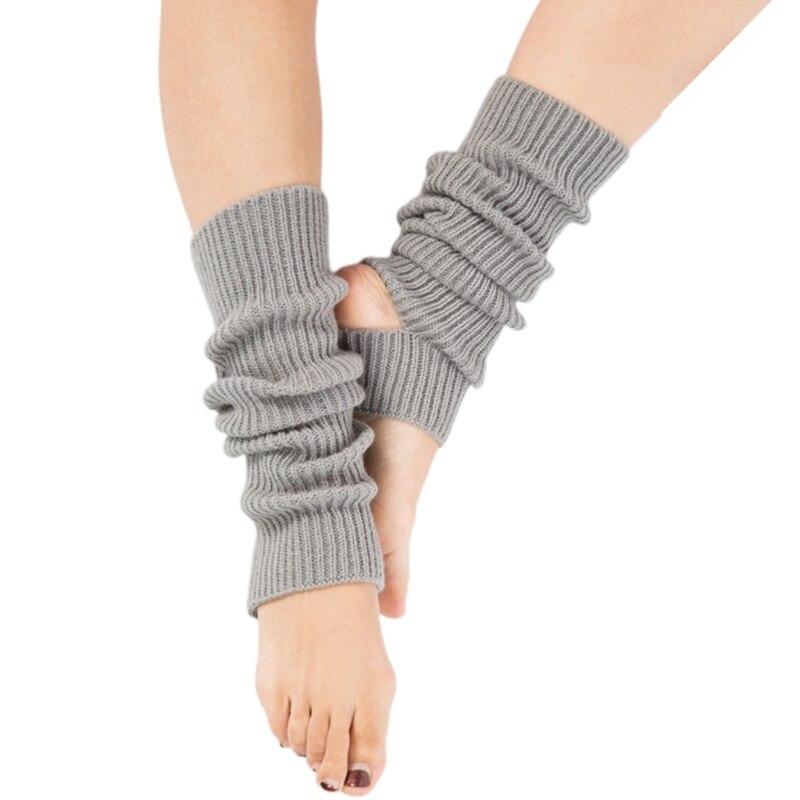 Étriers chauffe-jambes, manchettes de bottes, tricot côtelé, sans orteils, danse, Yoga, chaussettes hautes, R7RF: Light gray