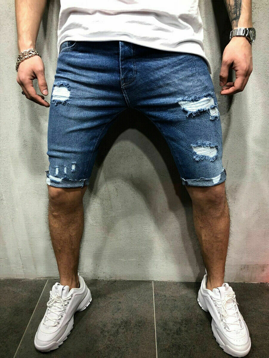 Miesten ahdistunut rip värillinen farkut lyhyt housut denim repäisi shortsit rento fit housut plus koko: Xxl