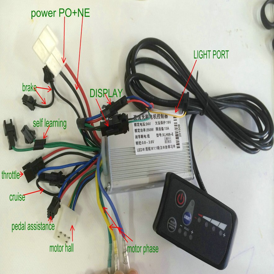 24v36v48v250w350w controller & led display control panel met 6 KM/H cruise & licht schakelaar knop elektrische fiets scooter deel