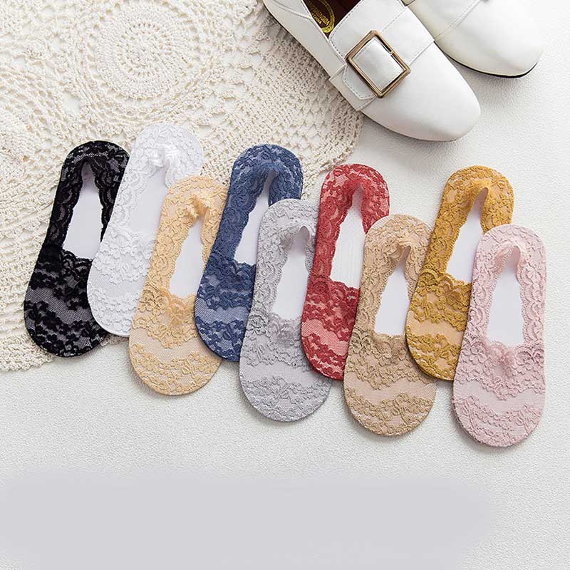 Silicone Shallow Women Socks Lace Slipper Ankle Socks Invisible Seamless Low Cut Boat Socks For Female Ladies Casual Calcetines