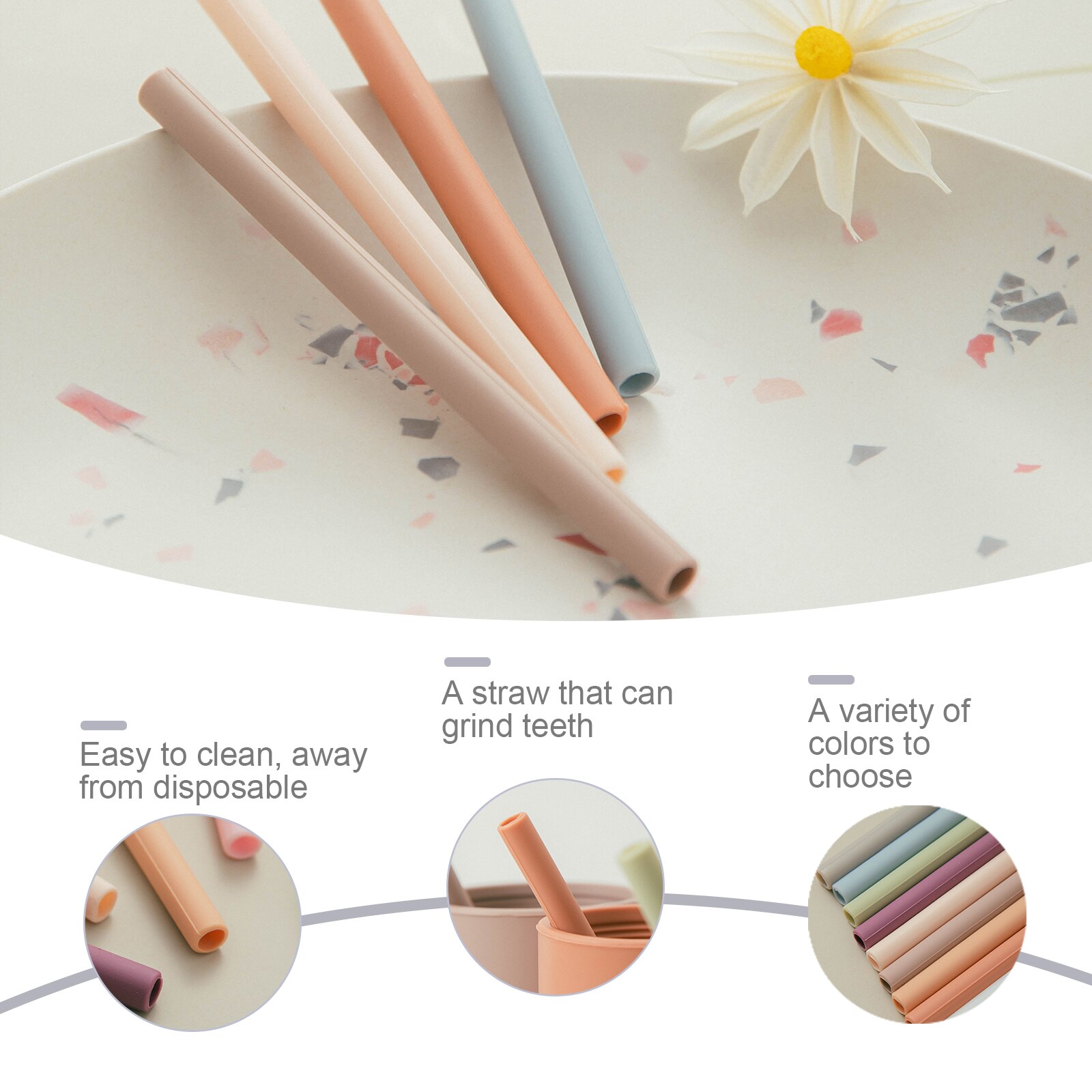 10 Colors Silicone Reusable Straws Solid Color Flexible Folding Straight Straws Children Practice Drinking Tool Foood Grade
