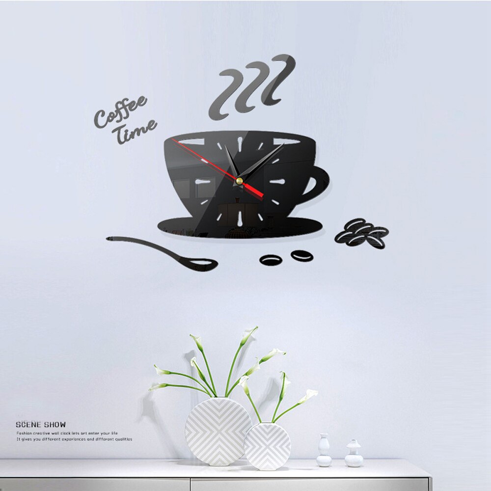 3D DIY Acrylic Wall Clock Modern Kitchen Home Decor Coffee Better Time Clock Cup Shape Needle Wall Clock Sticker