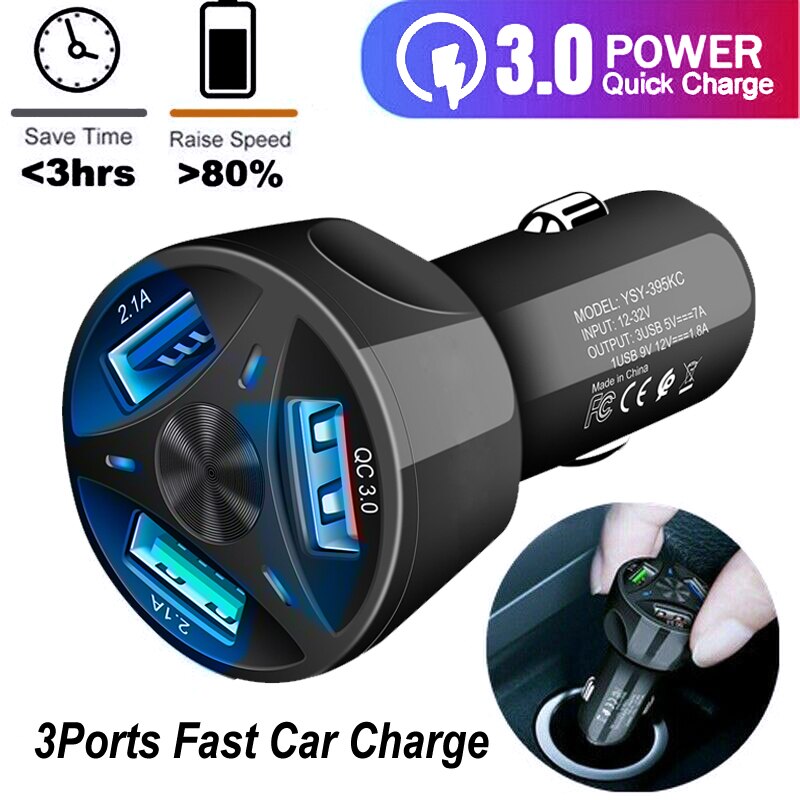 Micro Auto Universal Dual USB Car Charger 5V 1A Mini Adapter Short Circuit Protection 3 Port QC 3.0 fast charger For iPhone 8 x: 3USB QC3.0Black