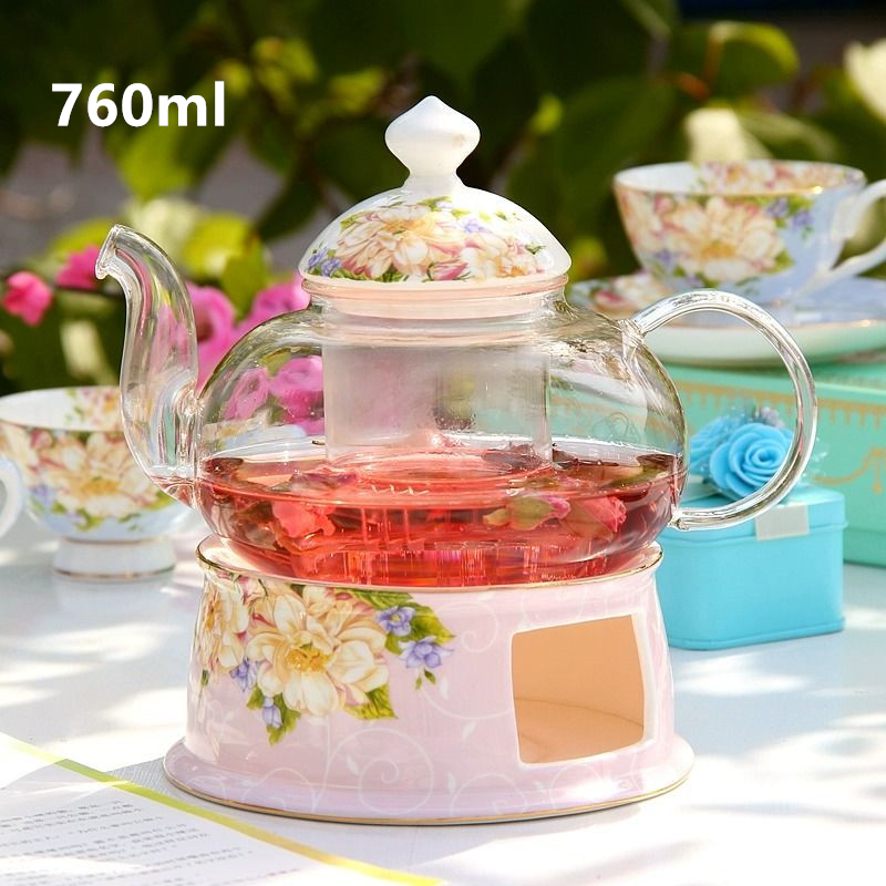 English British Afternoon Tea set for Home Office Cafe High-Grade Porcelain Tea Cup Saucer Spoon Glass Teapot Teaware set: Dull