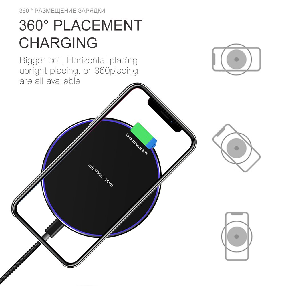 Qi Draadloze Oplader Voor Iphone 11 Pro X Xs Max Xr 8 Plus Airpods Pro 10W Snel Opladen Pad voor Samsung S10 S20 S9 Galaxy Note 10