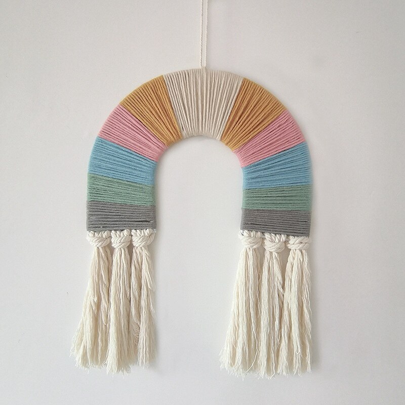 Nordic Style Rainbow Tapestry Macrame Wall Hanging Ornaments Handmade Wall Tapestry Nursery Kids Baby Crib Bedroom Decor