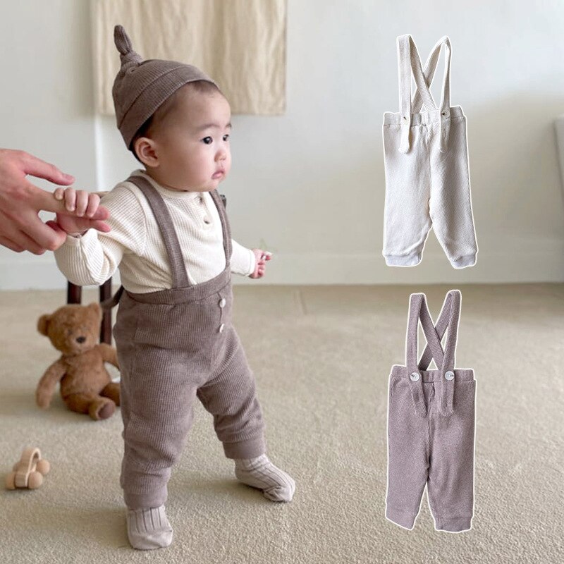 8858 Baby Wafel Band Broek Herfst Baby Meisje Jarretel Broek Eenvoudige Alle Match Jongen Broek 0-3Year Kids Leggings outfit
