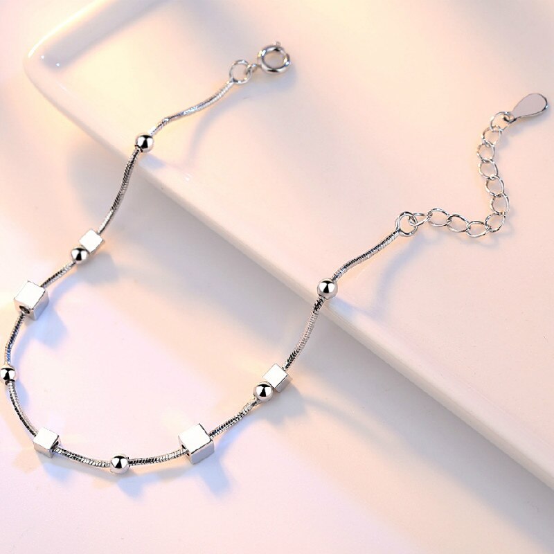 925 carimbo de prata esterlina jóias de alta qualidade moda mulher pulseira retro quadrado simples pulseira comprimento 20cm fecho