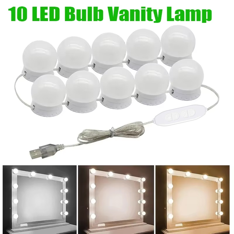 Spiegelleuchte, 10 Glühbirnen, Kosmetikleuchten, USB, Badezimmer, Schminktisch, Beleuchtung, dimmbar, LED-Kosmetikleuchte für machen-hoch-Spiegel, LED-Licht