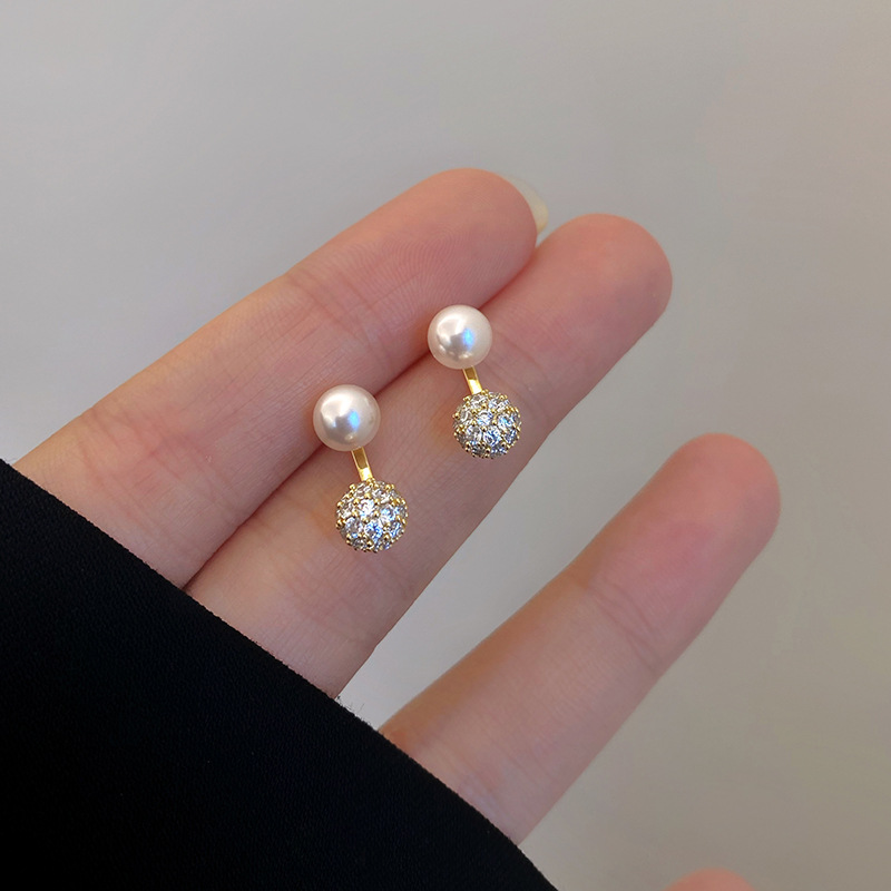 Pendientes de tuerca de bola de perlas de imitación Retro francés para mujer, joyería de , accesorios simples elegantes, al por mayor, , 2023: Verde