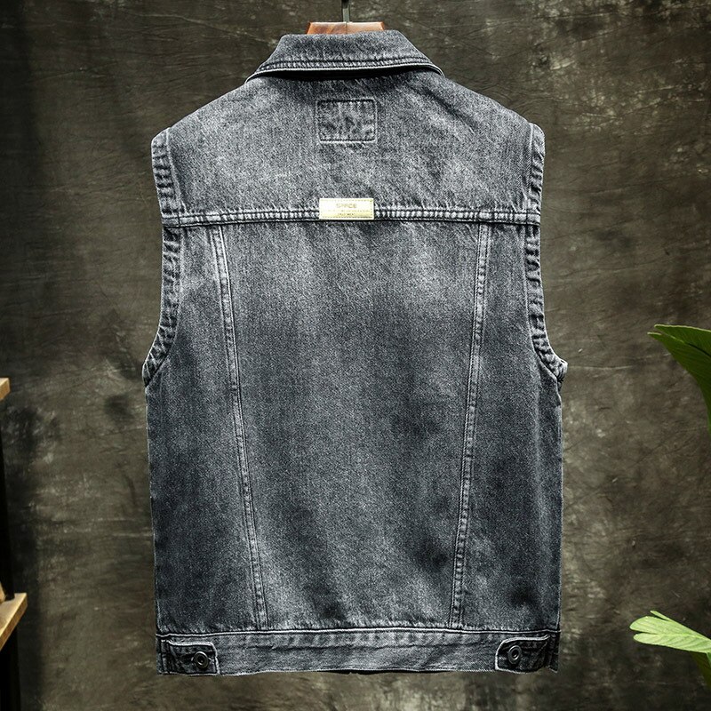 Men's Denim Jacket Vest Streetwear Zipper Jean Tops Waistcoat Harajuku Slim Motorcycle Club Sleeveless Male Jackets