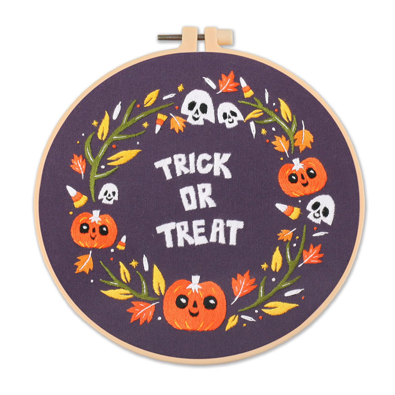 Kit de broderie avec cerceau pour débutant, Kit de broderie, motif d&#39;halloween, ensemble de points de croix imprimés, couture, artisanat d&#39;art,: 1 / 20cm plastic hoop
