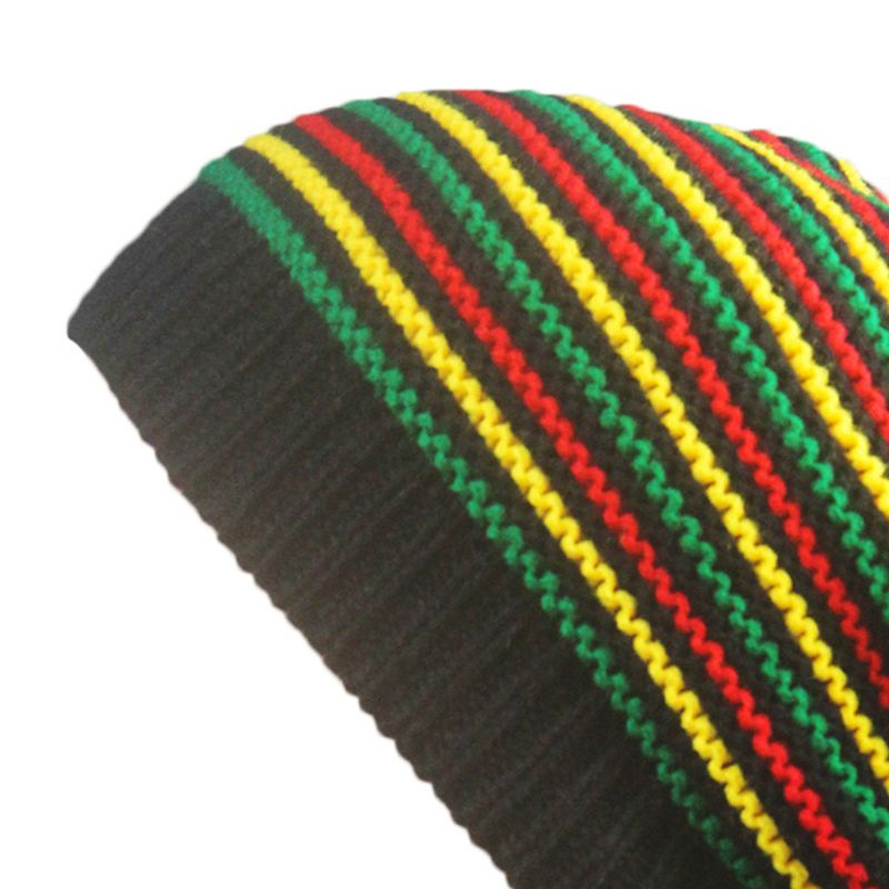 unisex Häkeln Wellenförmige Feine Streifen Mütze Kappe Regenbogen Jamaika Flagge ausgebeult Schädel Hütte F3MF