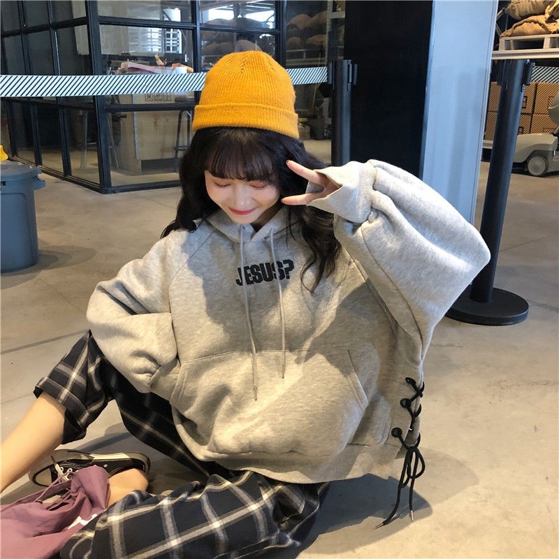 Sudaderas con capucha para mujer, ropa de calle de Ulzzang informal sencilla de estilo coreano a la de Otoño Invierno, ropa de mujer Lisa sueltos y suaves: 850grey / XXL
